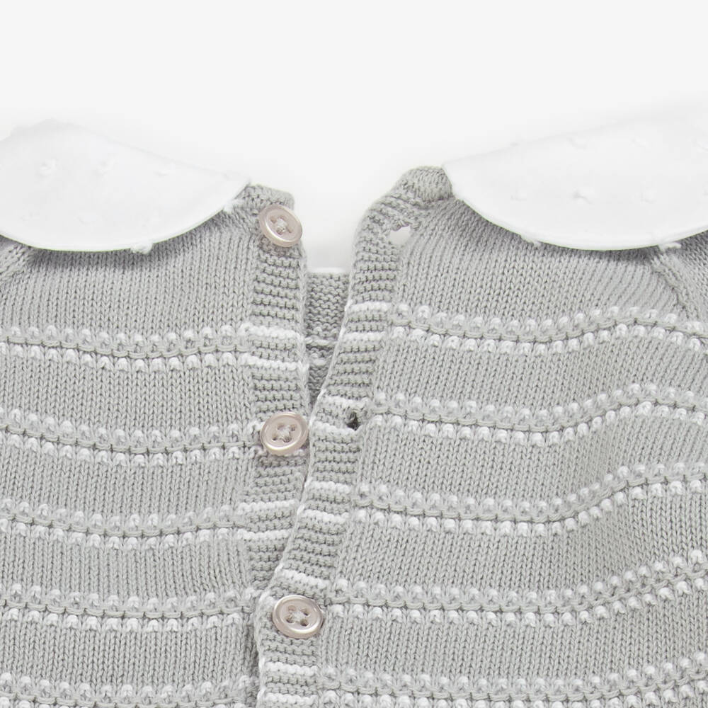 PAZ Rodríguez-Boys Grey Striped Cotton Knit Babygrow | Childrensalon Outlet