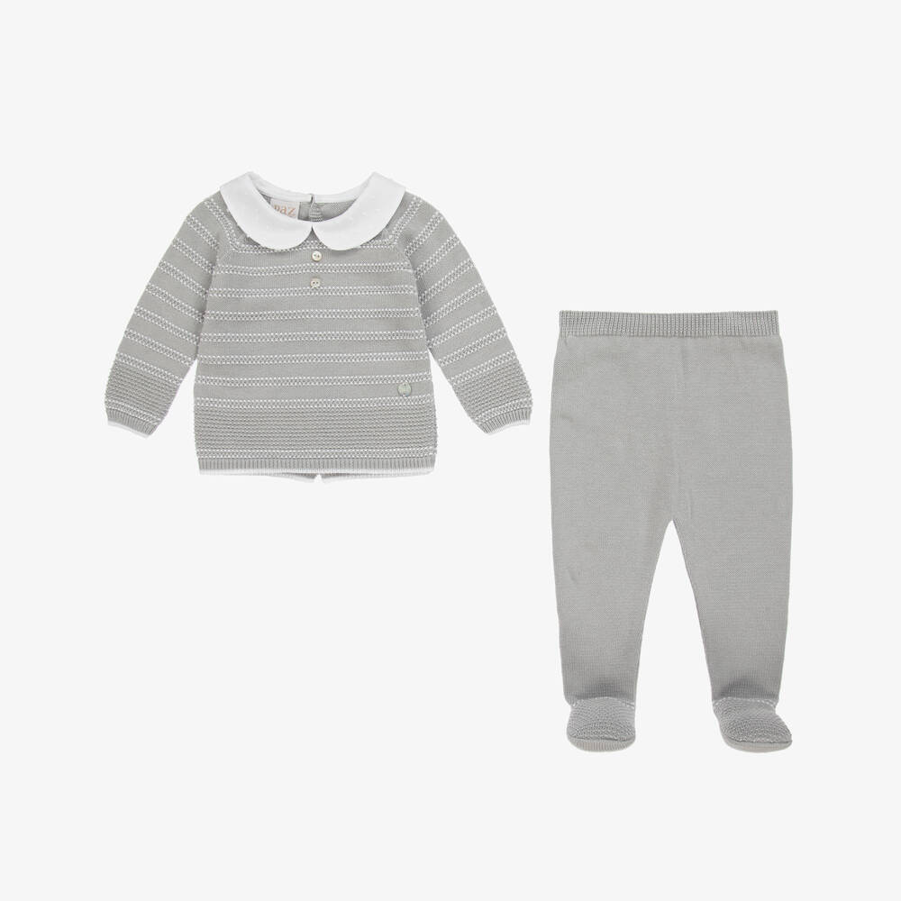 PAZ Rodríguez-Boys Grey Striped Cotton Knit Babygrow | Childrensalon Outlet