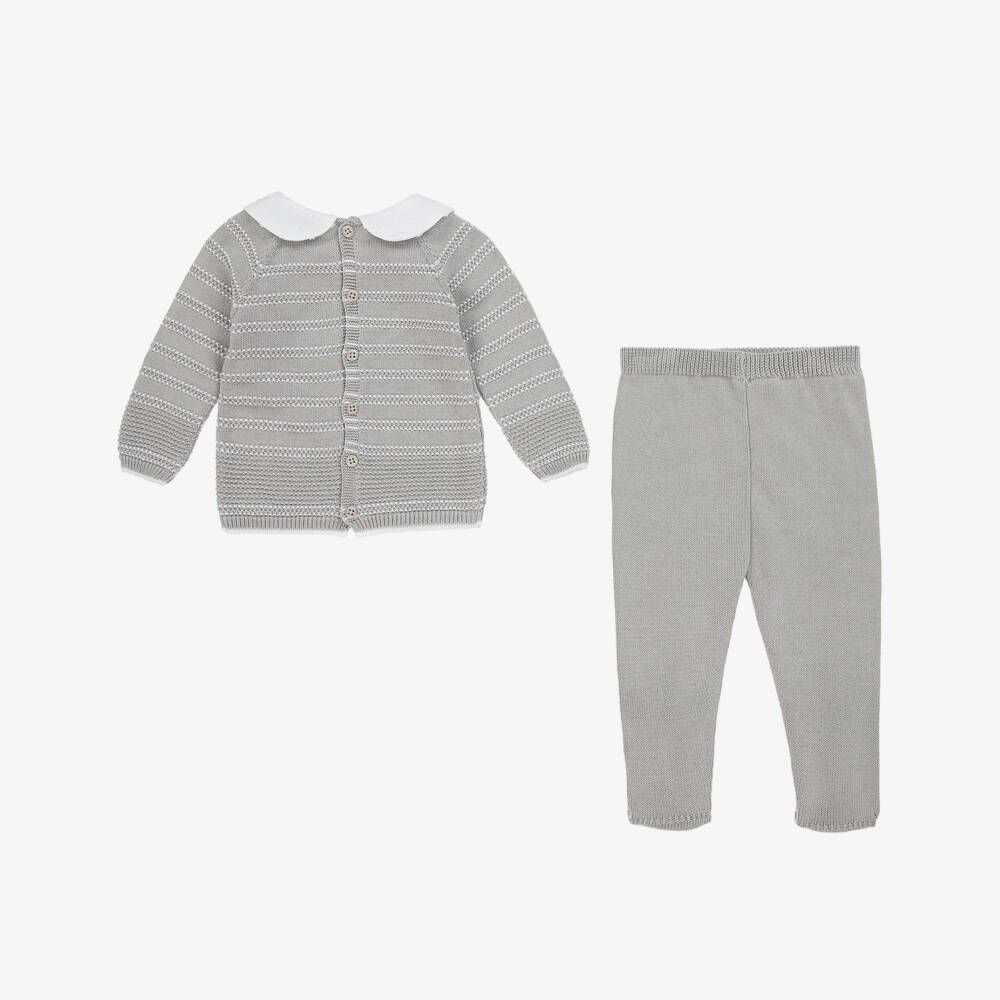 PAZ Rodríguez-Boys Grey Striped Cotton Knit Babygrow | Childrensalon Outlet