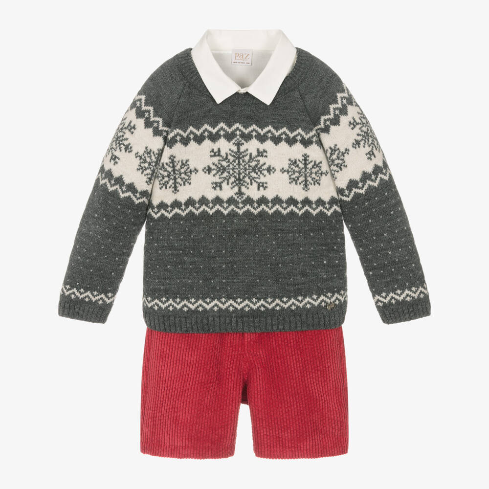 PAZ Rodríguez-Boys Grey Wool Festive Shorts Ensemble | Childrensalon Outlet