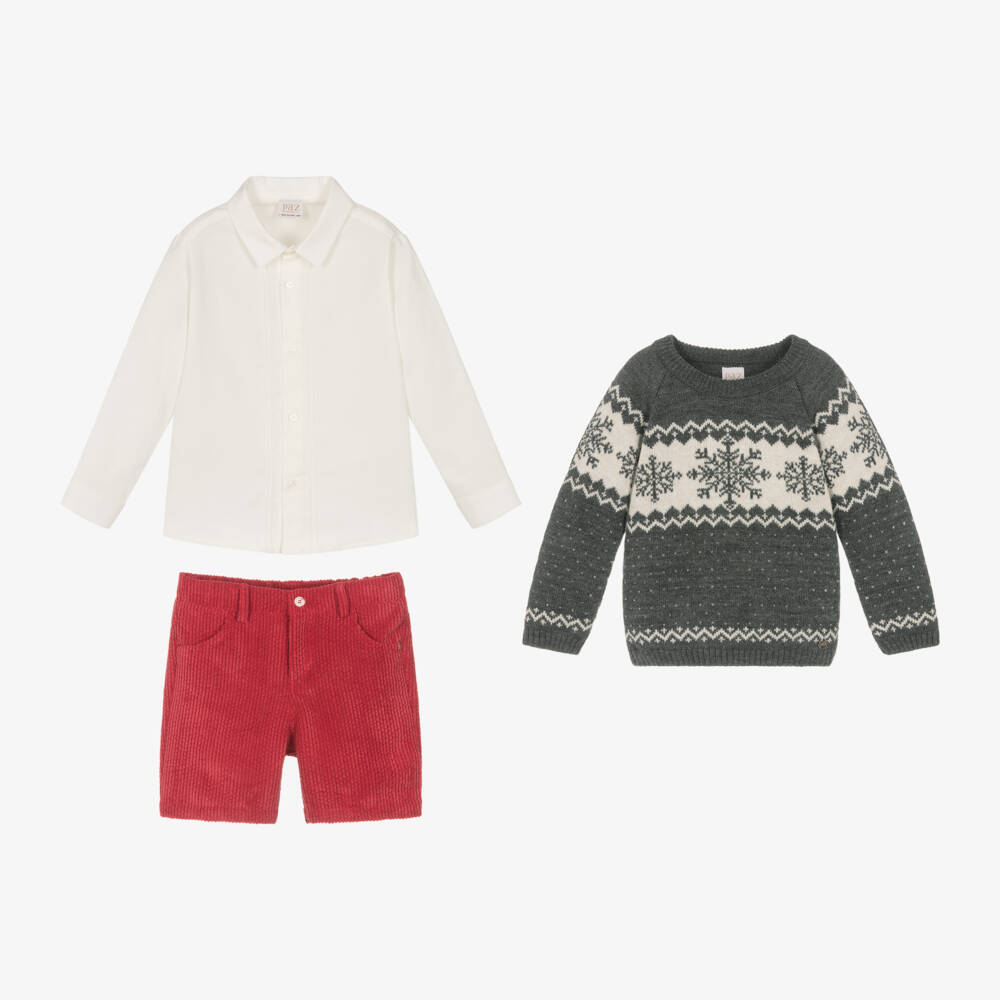 PAZ Rodríguez-Boys Grey Wool Festive Shorts Ensemble | Childrensalon Outlet