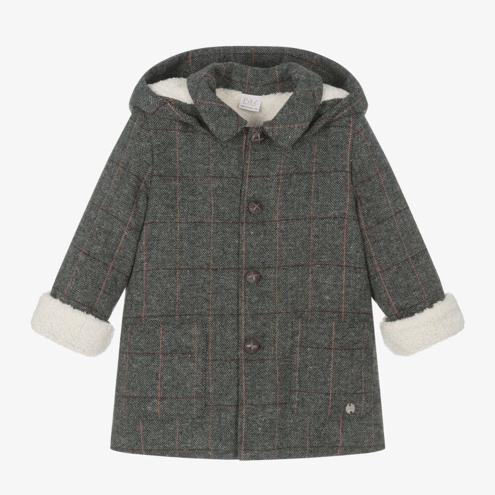 PAZ Rodríguez-Boys Hooded Grey Check Coat | Childrensalon Outlet
