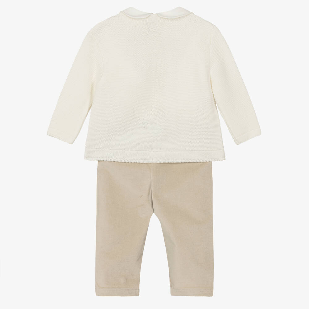 PAZ Rodríguez-Boys Ivory & Beige Cotton Buster Suit Set | Childrensalon Outlet