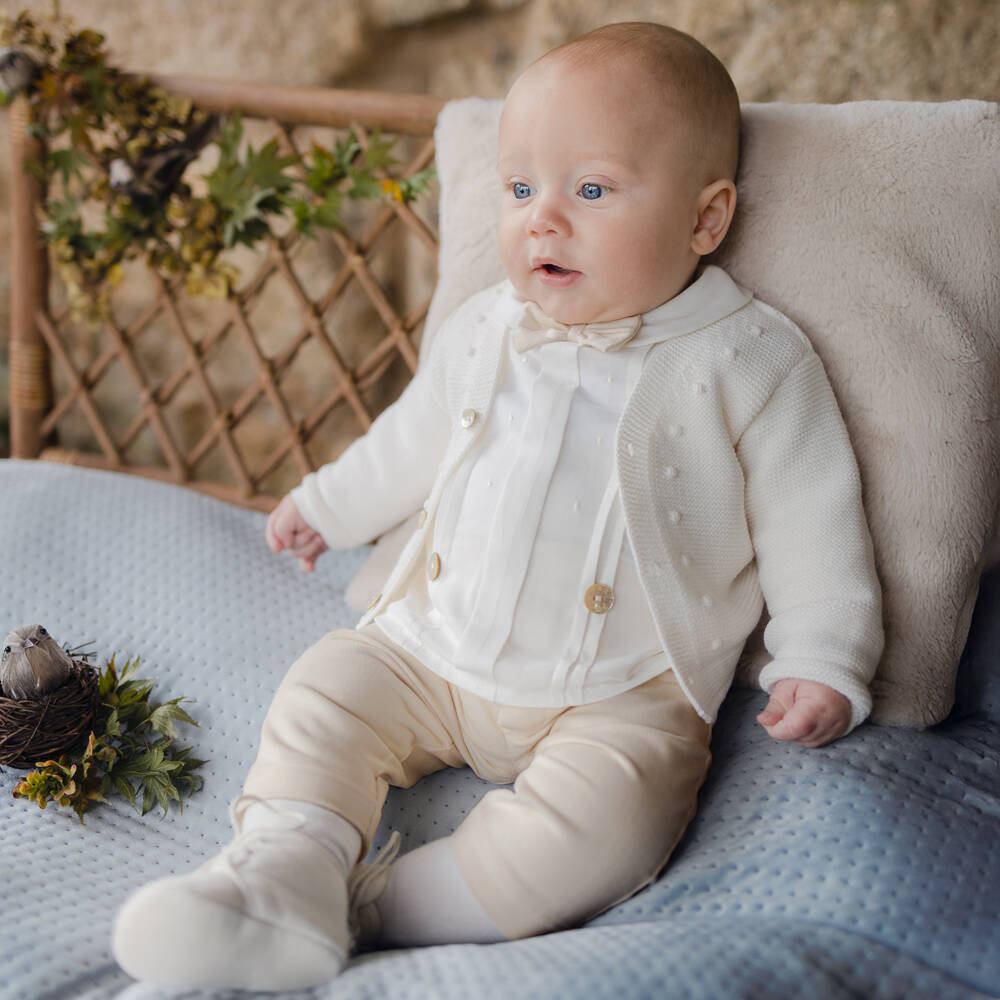 PAZ Rodríguez-Boys Ivory & Beige Cotton Buster Suit Set | Childrensalon Outlet