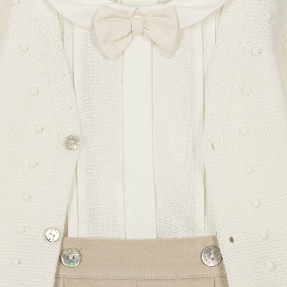 PAZ Rodríguez-Boys Ivory & Beige Cotton Buster Suit Set | Childrensalon Outlet