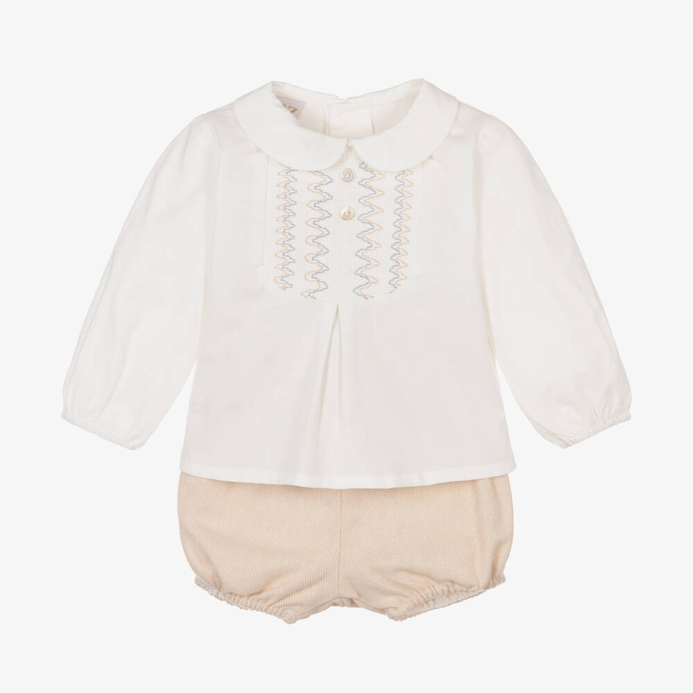 PAZ Rodríguez-Boys Ivory & Beige Cotton Shorts Set | Childrensalon Outlet