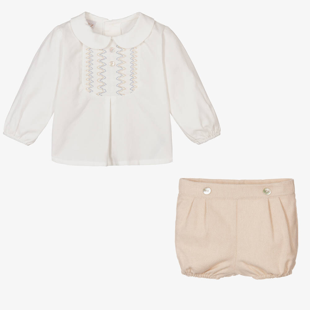 PAZ Rodríguez-Boys Ivory & Beige Cotton Shorts Set | Childrensalon Outlet