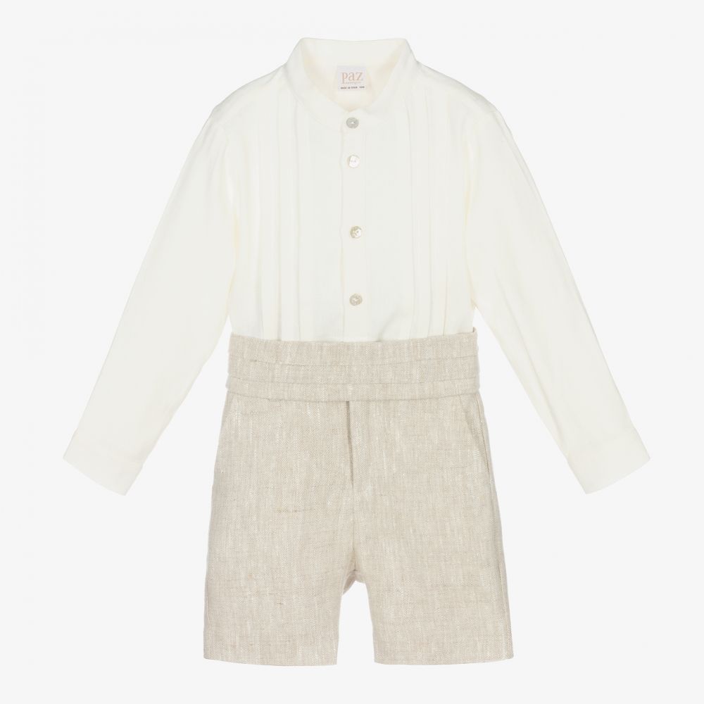 Paz Rodríguez - Boys Ivory & Beige Shorts Set | Childrensalon