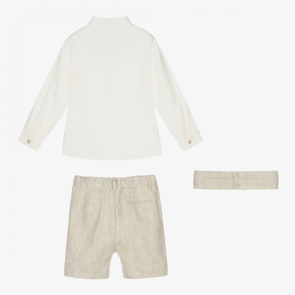 PAZ Rodríguez-طقم شورت مزيج قطن وكتان لون عاجي وبيج للأولاد | Childrensalon Outlet