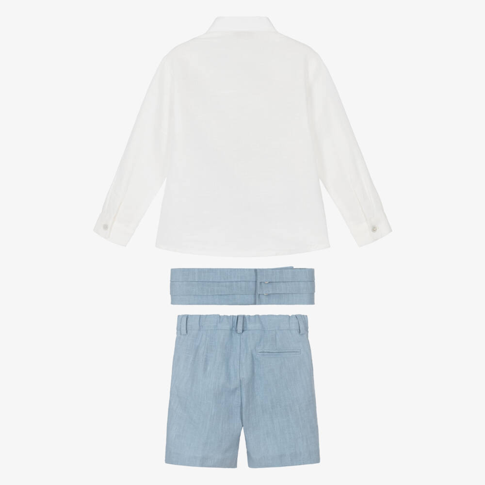 PAZ Rodríguez-Boys Ivory & Blue Linen Shorts Set | Childrensalon Outlet