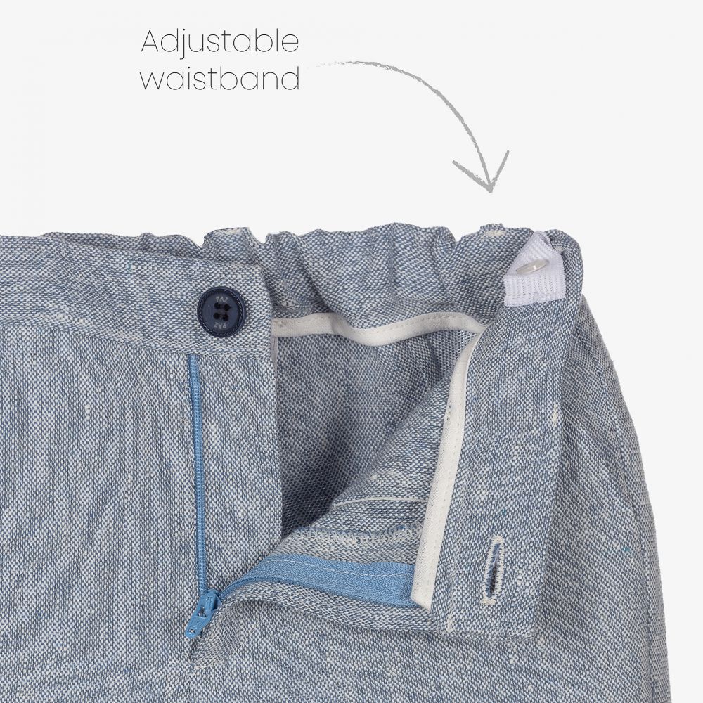 PAZ Rodríguez-طقم شورت أطفال ولادي مزيج قطن وكتان لون عاجي وأزرق | Childrensalon Outlet