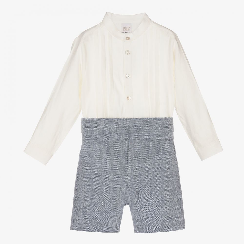 Paz Rodríguez - Boys Ivory & Blue Shorts Set | Childrensalon