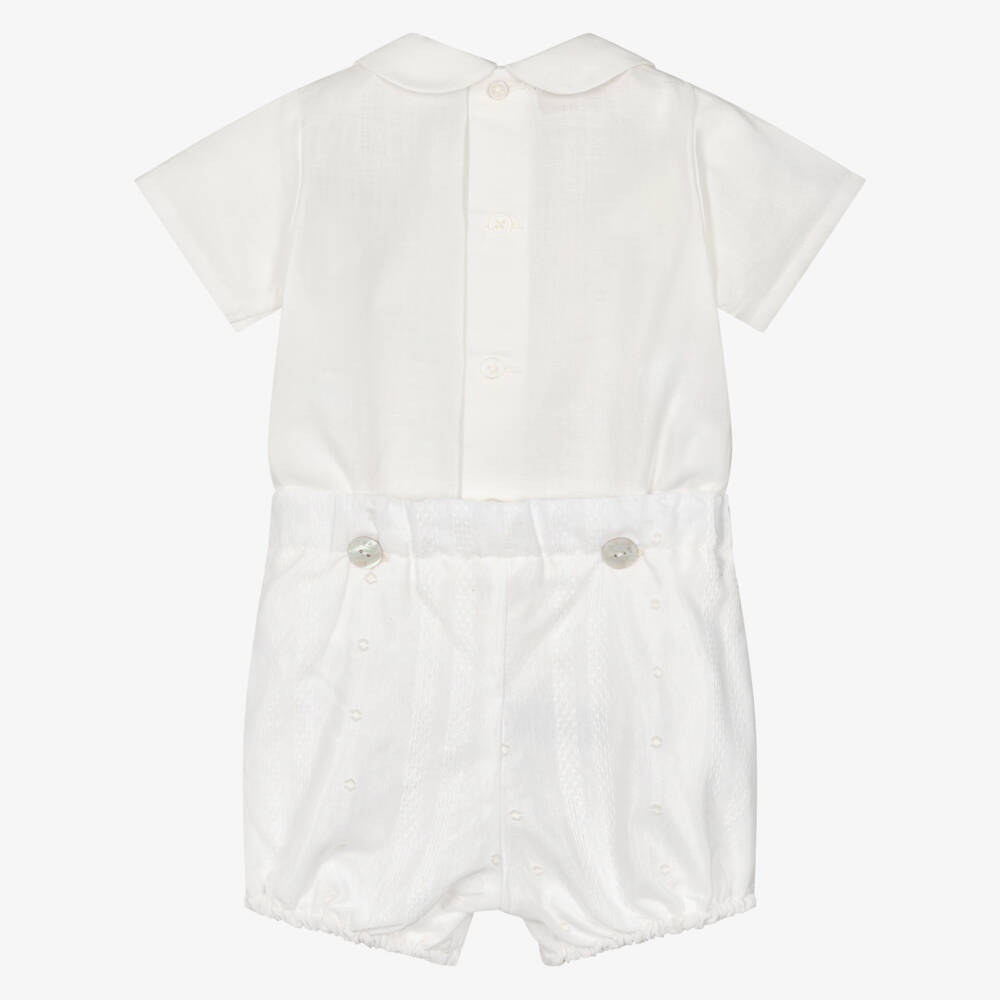 PAZ Rodríguez-Boys Ivory Embroidered Cotton Buster Suit | Childrensalon Outlet