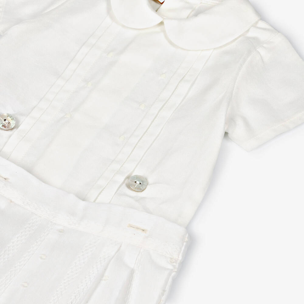 PAZ Rodríguez-Boys Ivory Embroidered Cotton Buster Suit | Childrensalon Outlet