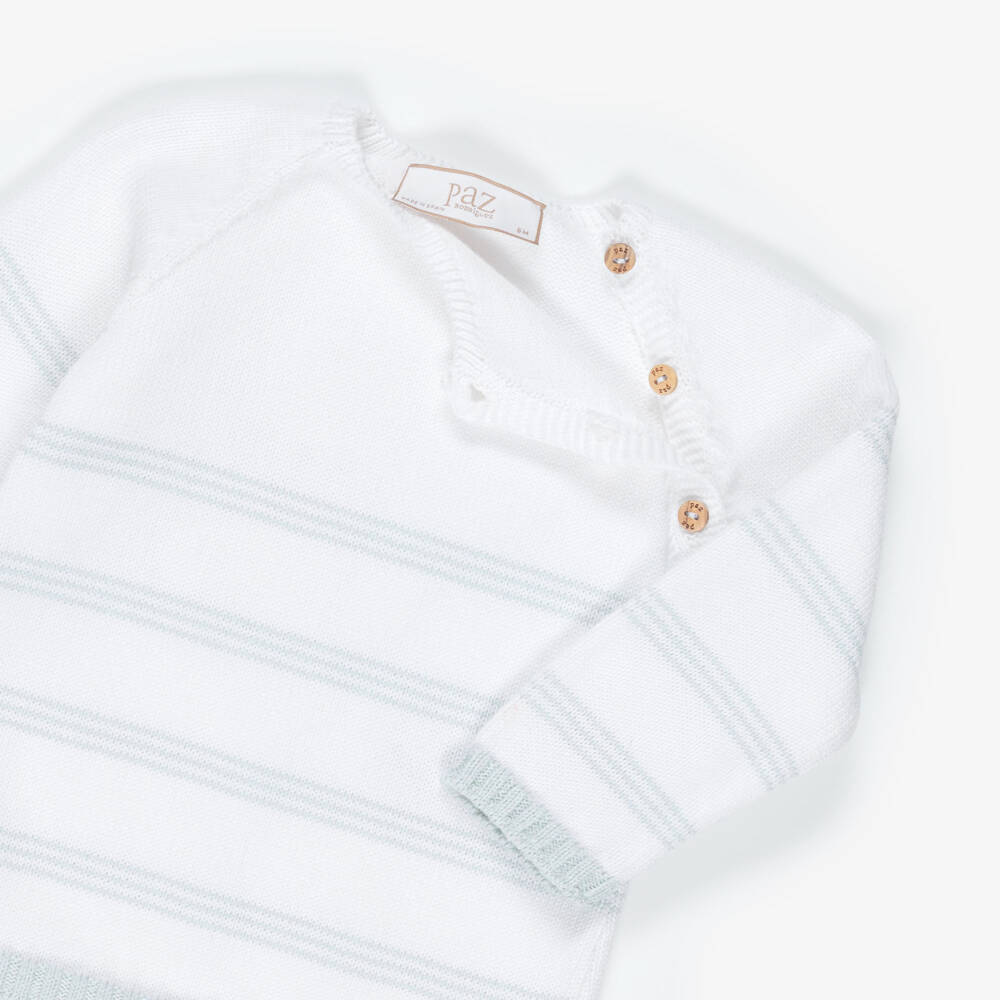 PAZ Rodríguez-Boys Ivory & Green Knitted Babysuit Set | Childrensalon Outlet