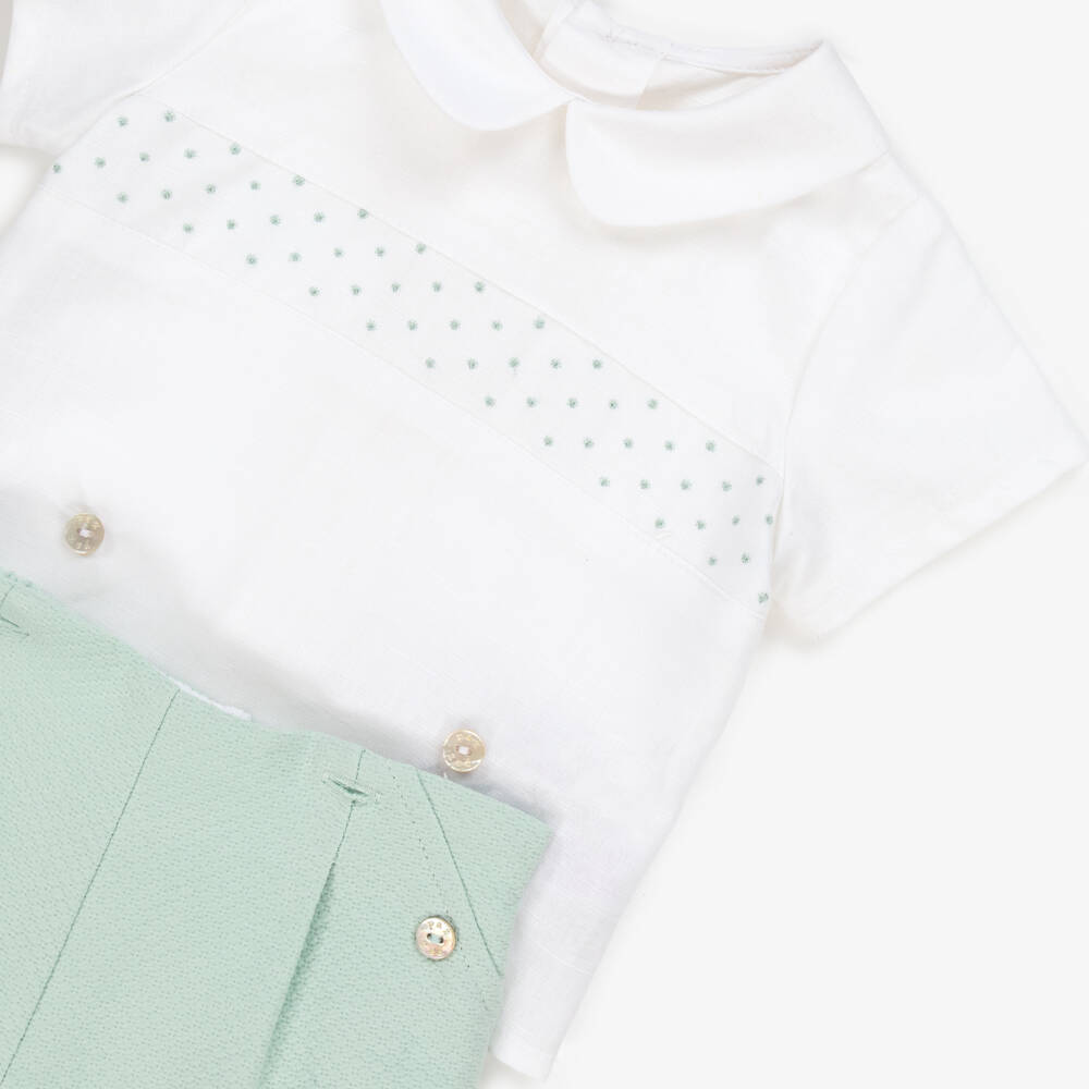 PAZ Rodríguez-Boys Ivory & Green Linen Ensemble | Childrensalon Outlet