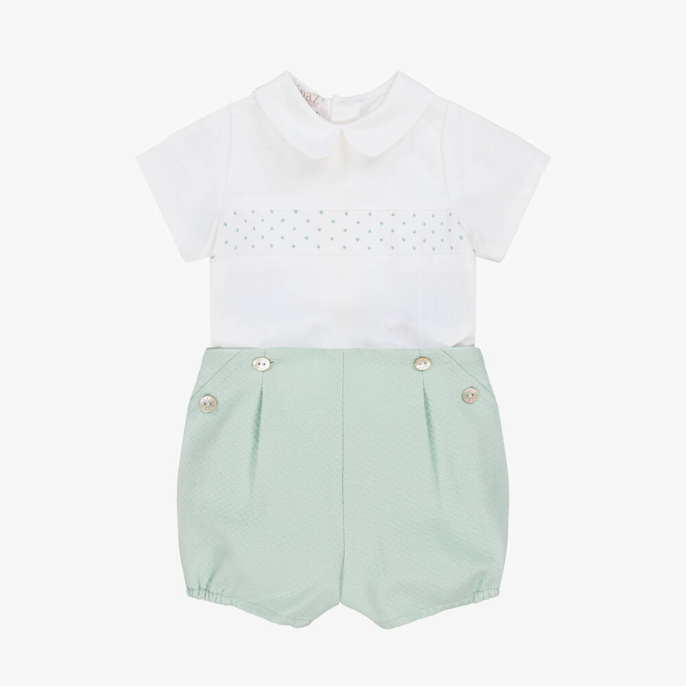 PAZ Rodríguez-Boys Ivory & Green Linen Ensemble | Childrensalon Outlet