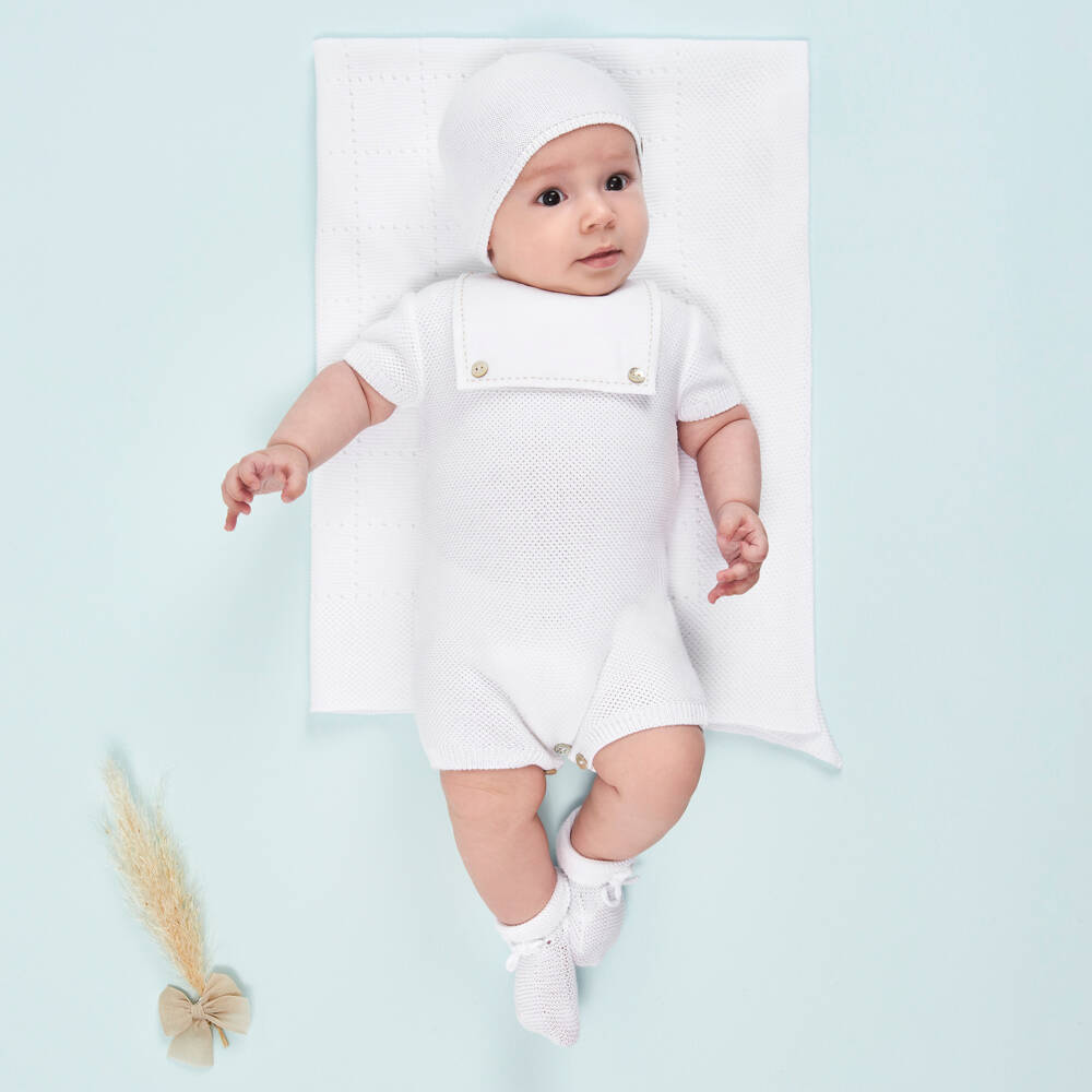 PAZ Rodríguez-Boys Ivory Knit Cotton Romper | Childrensalon Outlet