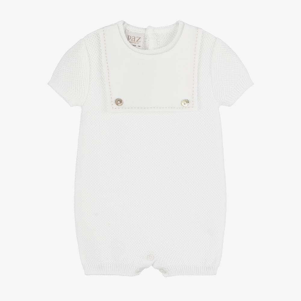PAZ Rodríguez-Boys Ivory Knit Cotton Romper | Childrensalon Outlet