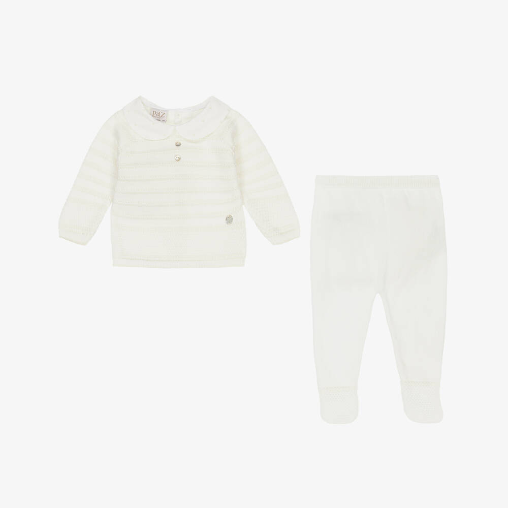 PAZ Rodríguez-Boys Ivory Knit Striped Babygrow Set | Childrensalon Outlet