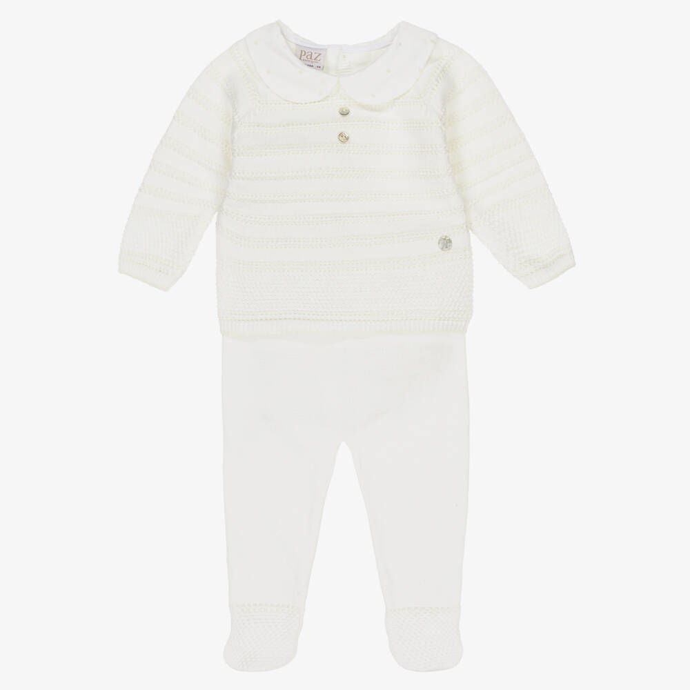 PAZ Rodríguez-Boys Ivory Knit Striped Babygrow Set | Childrensalon Outlet