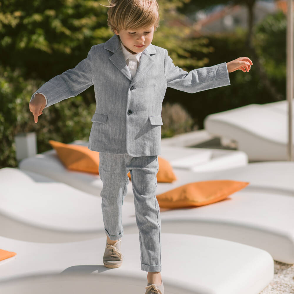 PAZ Rodríguez-Голубой льняной костюм для мальчиков | Childrensalon Outlet