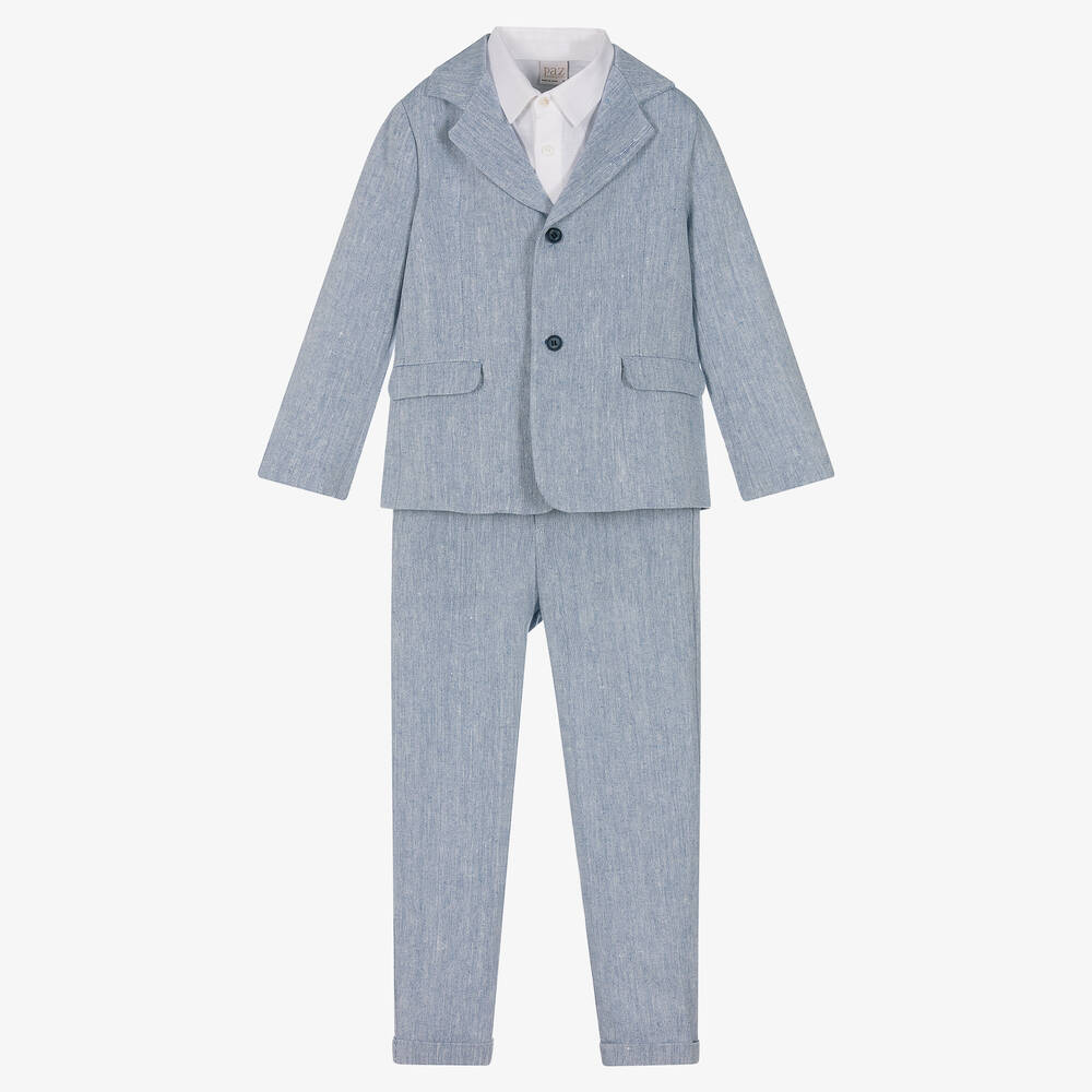 Paz Rodríguez-Boys Light Blue Linen Suit | Childrensalon Outlet