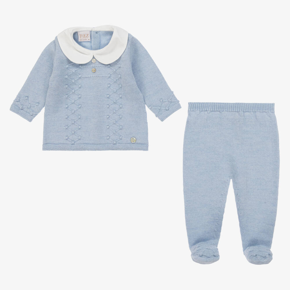 PAZ Rodríguez-Boys Merino Knit Blue Outfit | Childrensalon Outlet