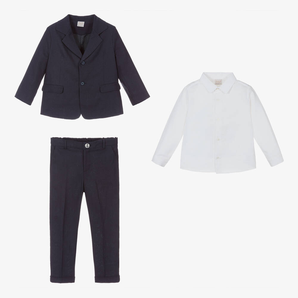 PAZ Rodríguez-Boys Navy Blue Linen Suit Set | Childrensalon Outlet