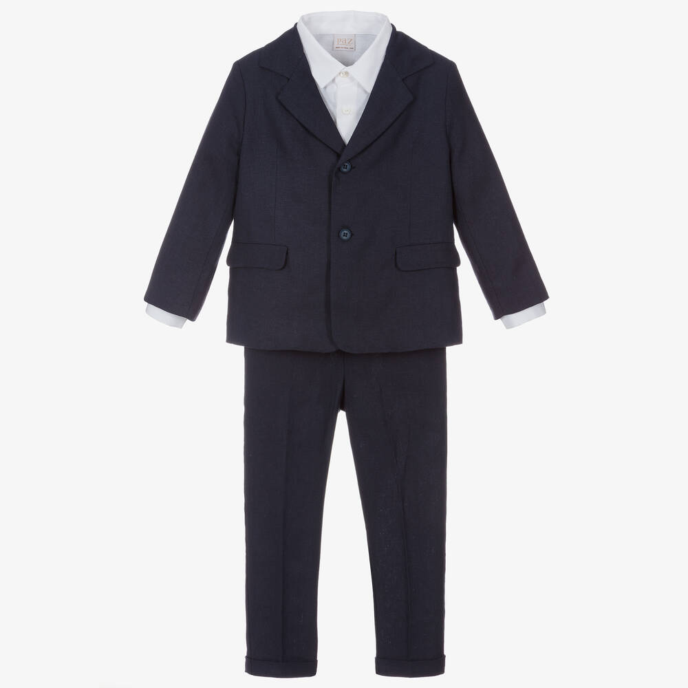 Paz Rodríguez - Boys Navy Blue Linen Suit Set | Childrensalon