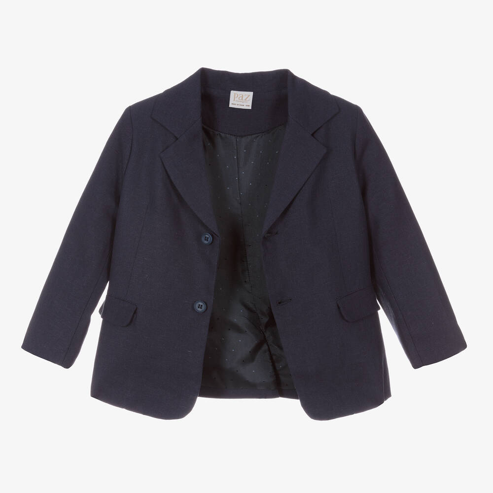 PAZ Rodríguez-Boys Navy Blue Linen Suit Set | Childrensalon Outlet