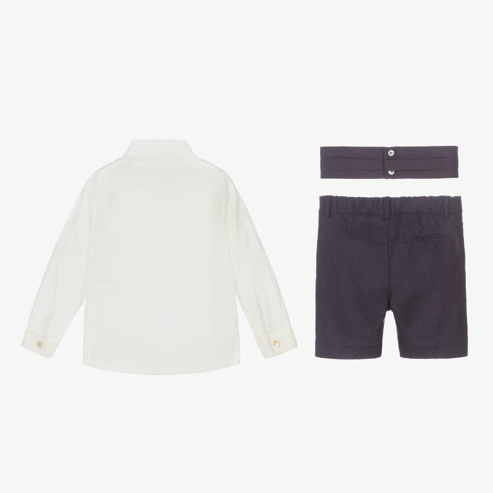 PAZ Rodríguez-Boys Navy Blue & White Linen Shorts Set | Childrensalon Outlet