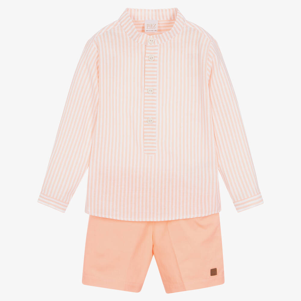 Paz Rodríguez - Рубашка в полоску и оранжевые шорты из хлопка | Childrensalon