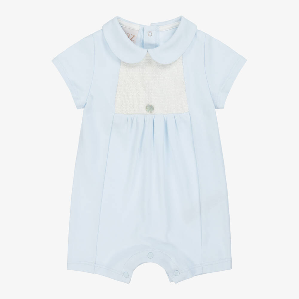 PAZ Rodríguez-Boys Pale Blue Shirred Romper | Childrensalon Outlet
