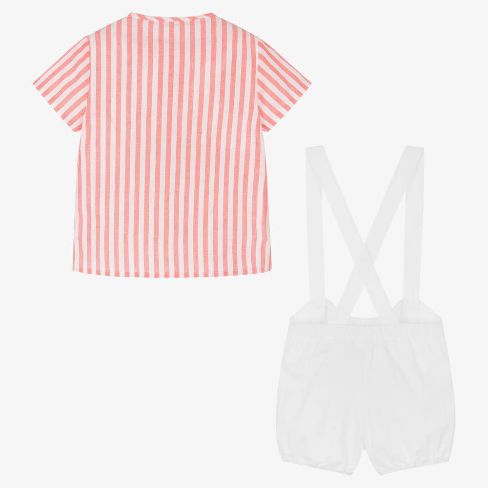 PAZ Rodríguez-طقم شورت قطن لون أحمر وأبيض للأولاد | Childrensalon Outlet