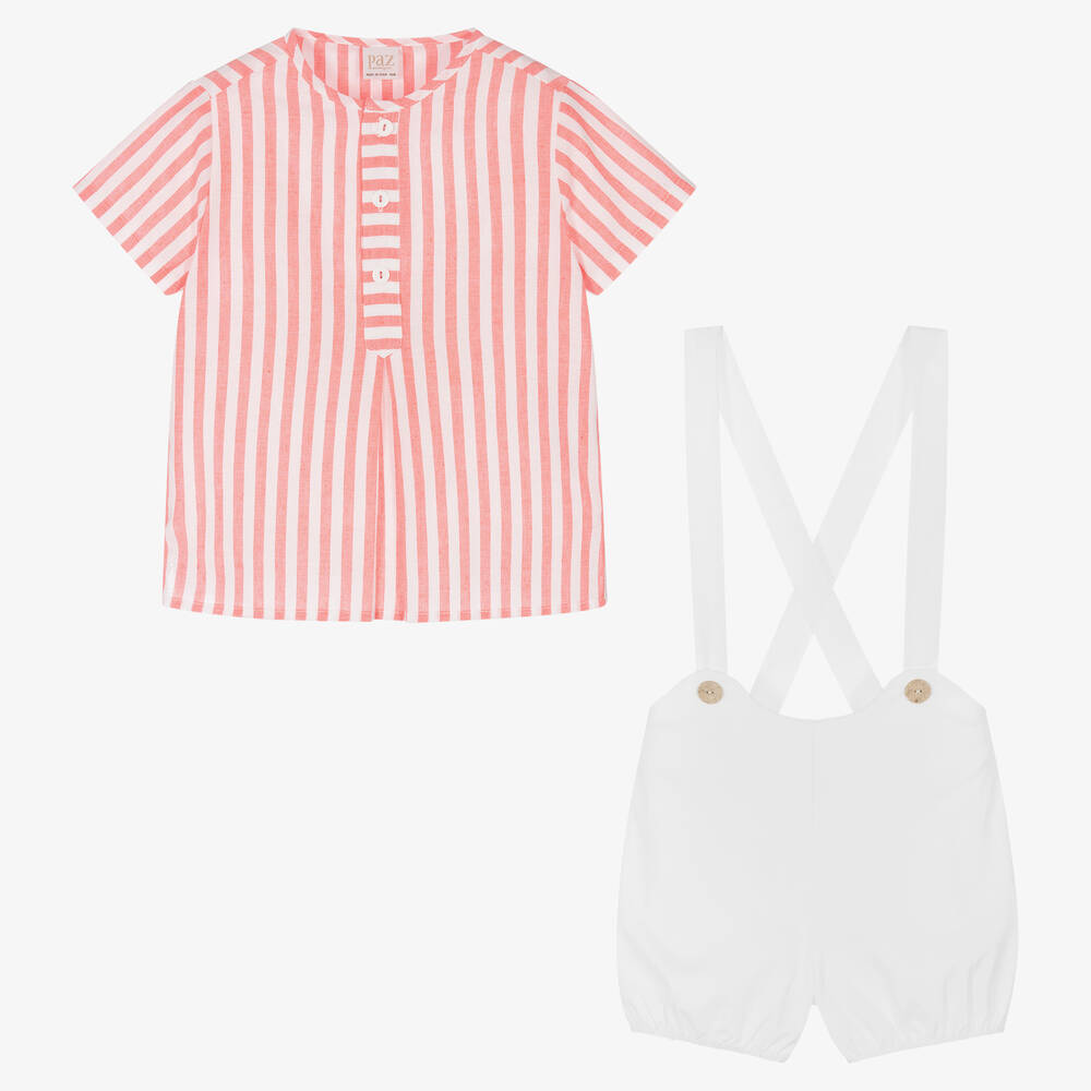 PAZ Rodríguez-طقم شورت قطن لون أحمر وأبيض للأولاد | Childrensalon Outlet