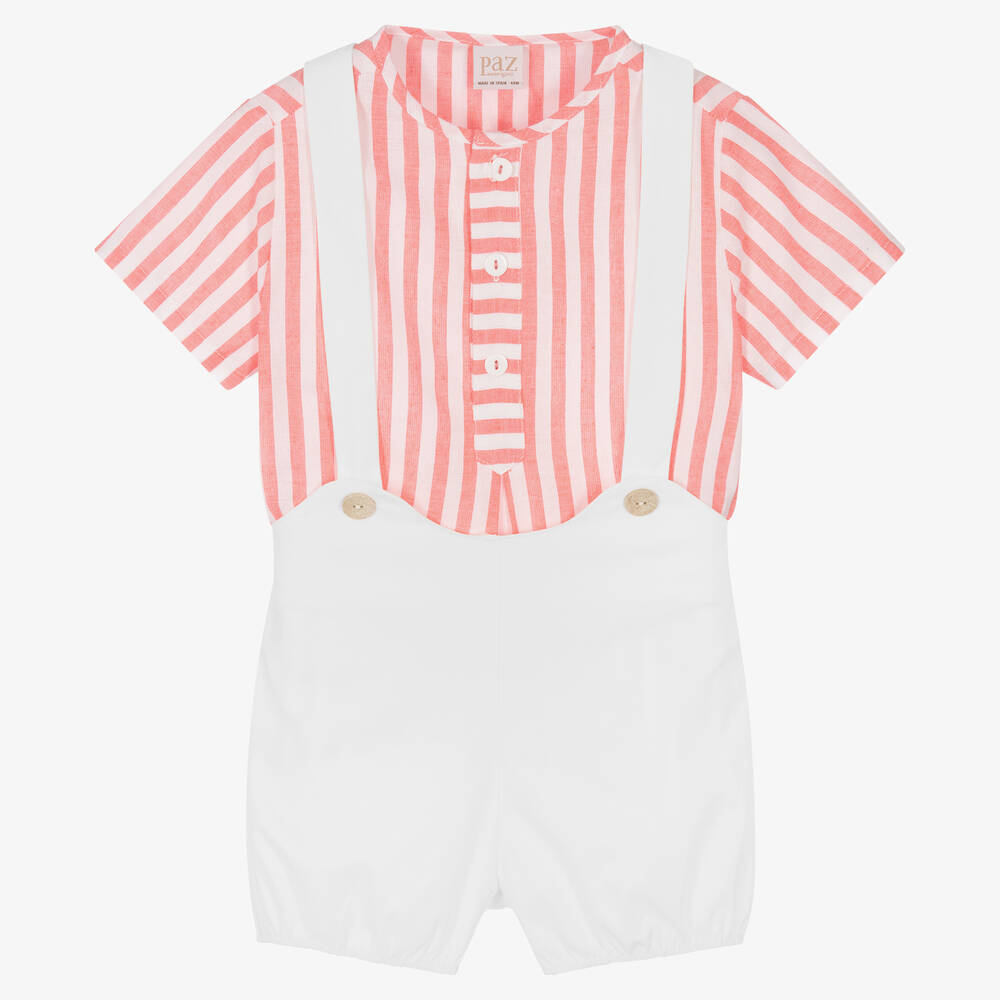Paz Rodríguez - Boys Red & White Striped Shorts Set | Childrensalon