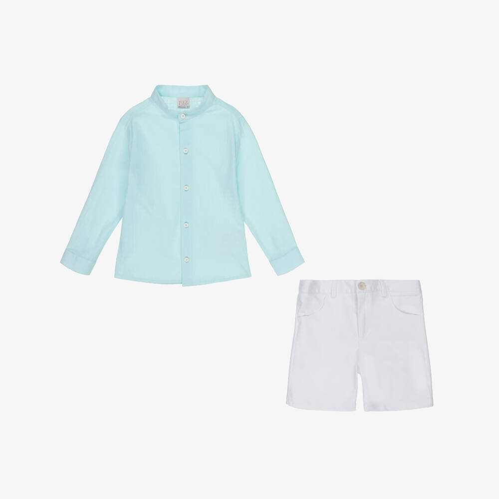 PAZ Rodríguez-طقم قطني تركواز وأبيض للأولاد | Childrensalon Outlet