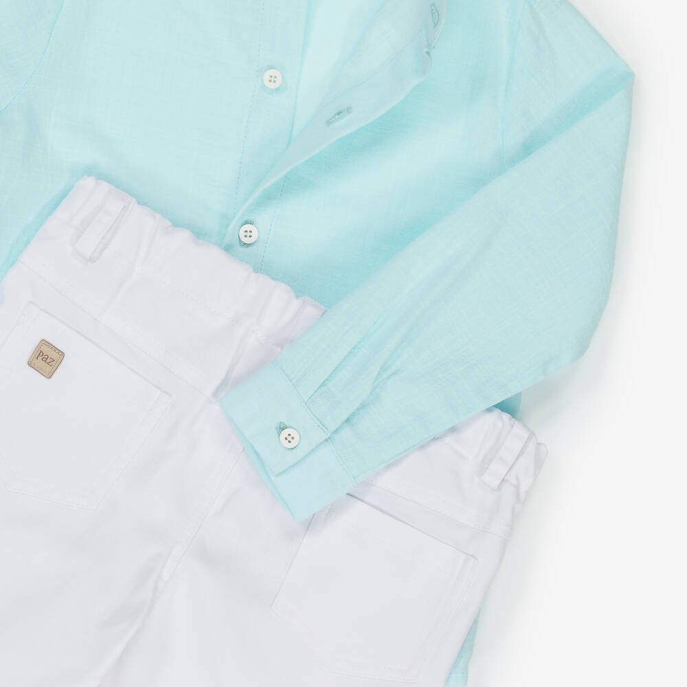 PAZ Rodríguez-طقم قطني تركواز وأبيض للأولاد | Childrensalon Outlet