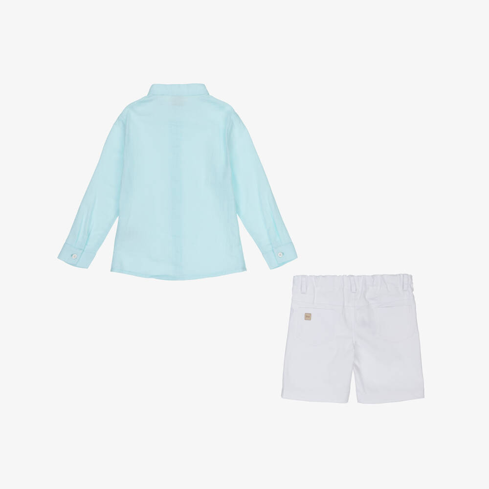 PAZ Rodríguez-طقم قطني تركواز وأبيض للأولاد | Childrensalon Outlet