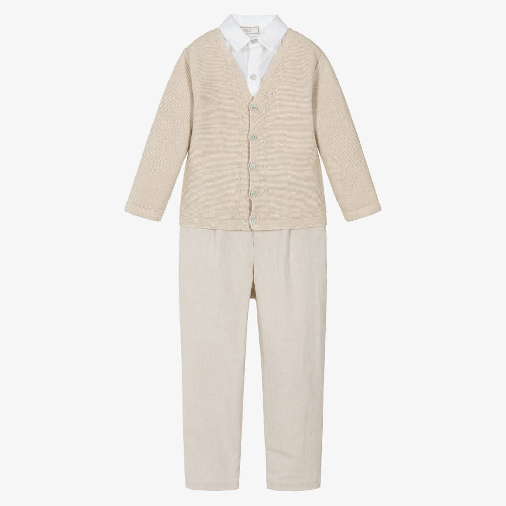 PAZ Rodríguez-Boys White & Beige Cotton Trousers Set | Childrensalon Outlet