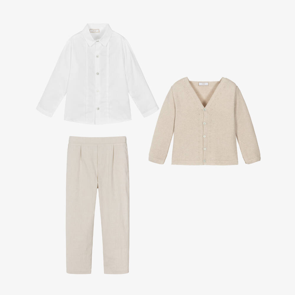 PAZ Rodríguez-Boys White & Beige Cotton Trousers Set | Childrensalon Outlet
