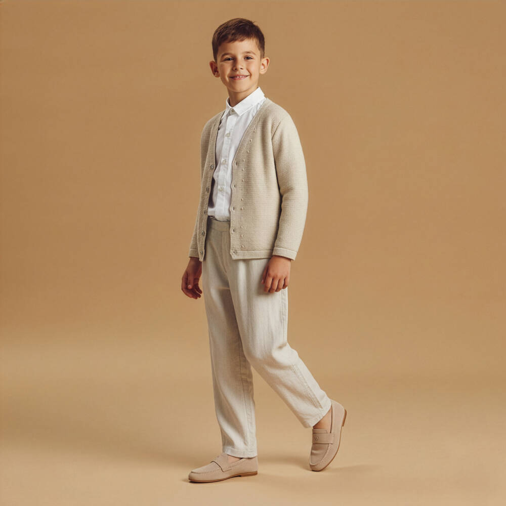PAZ Rodríguez-Boys White & Beige Cotton Trousers Set | Childrensalon Outlet