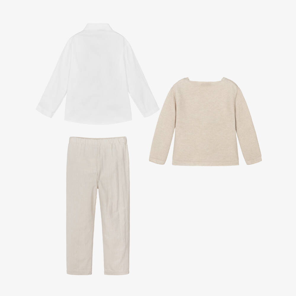 PAZ Rodríguez-Boys White & Beige Cotton Trousers Set | Childrensalon Outlet