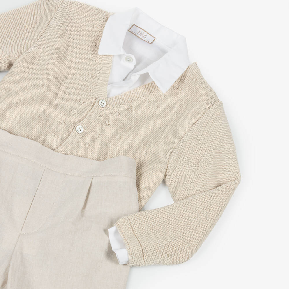 PAZ Rodríguez-Boys White & Beige Cotton Trousers Set | Childrensalon Outlet