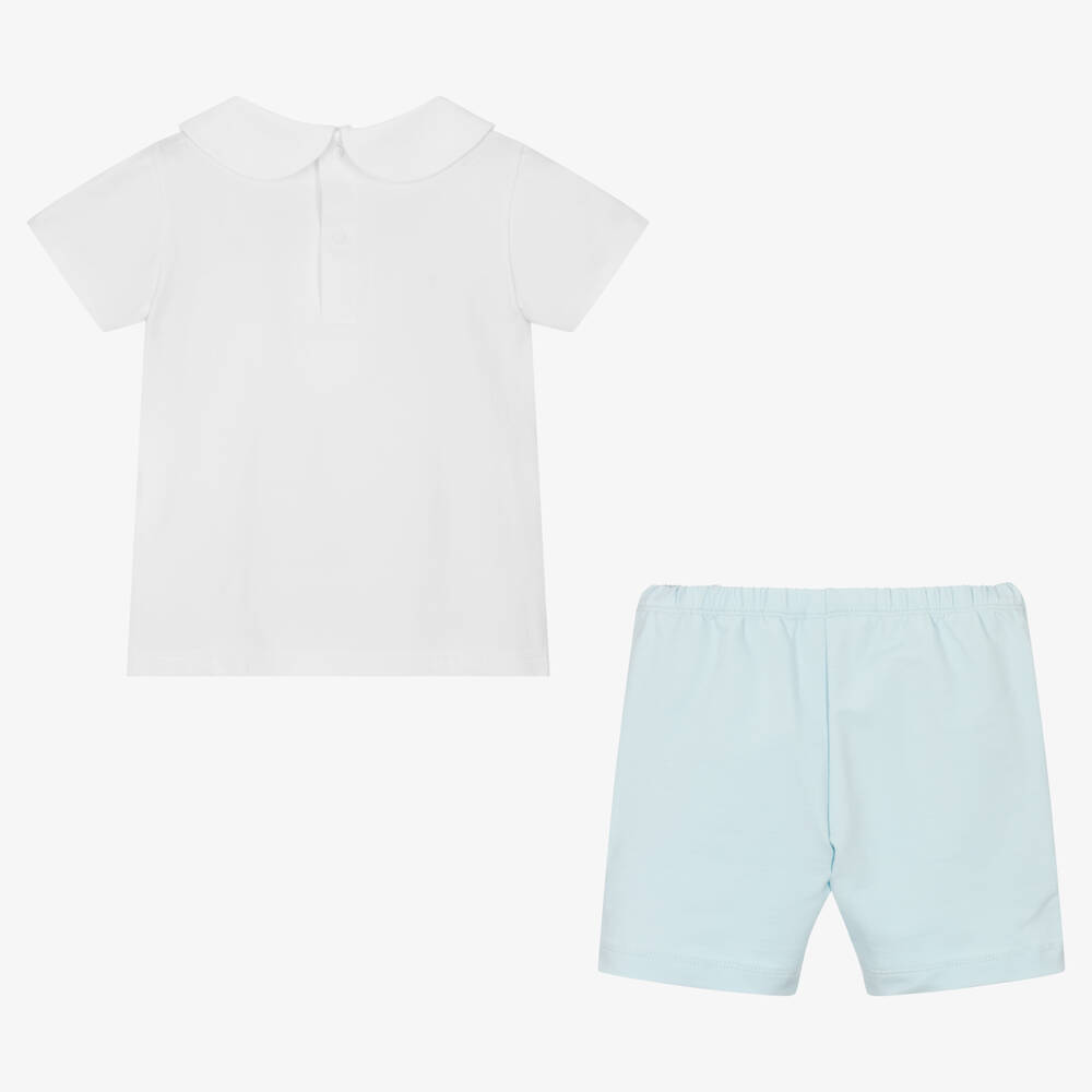 PAZ Rodríguez-طقم شورت قطن جيرسي لون أبيض وأزرق للأولاد | Childrensalon Outlet