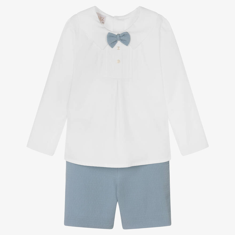 Paz Rodríguez - Baumwoll-Top & Shorts Set Weiß/Blau | Childrensalon