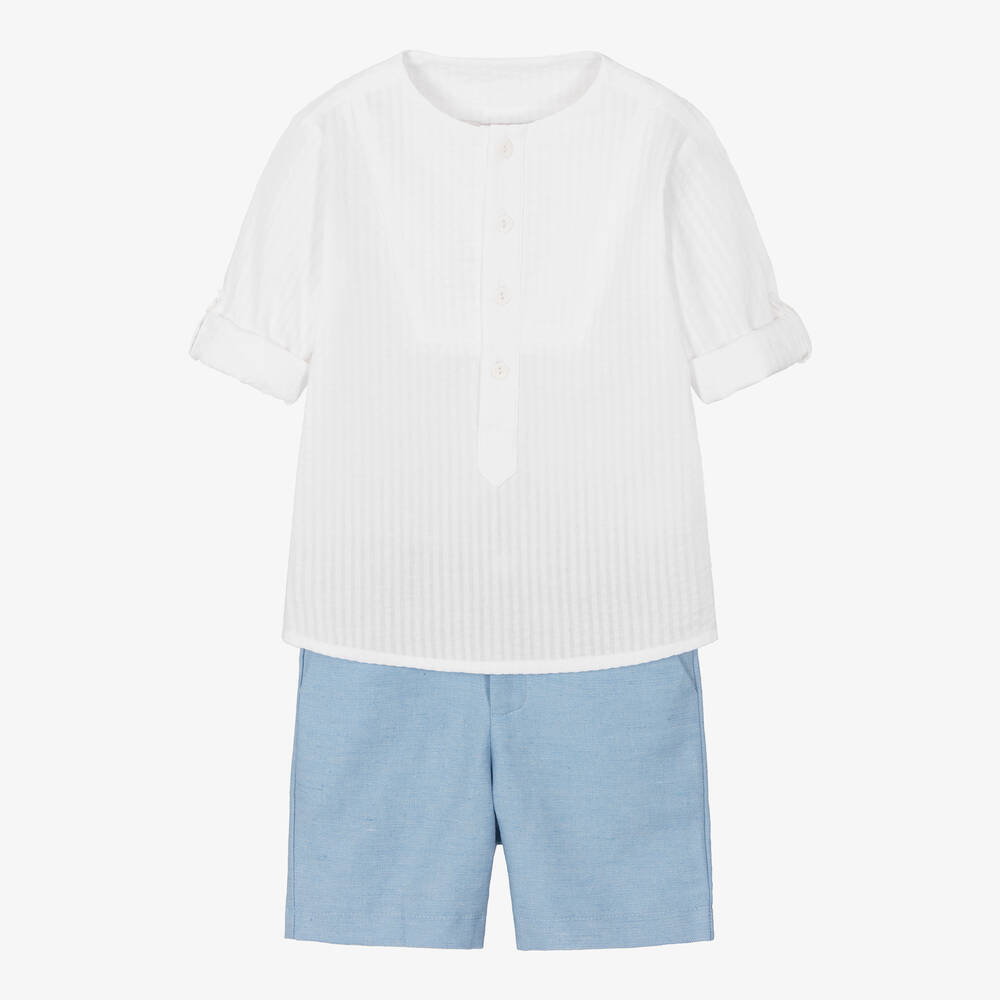 PAZ Rodríguez-Boys White & Blue Cotton Shorts Set | Childrensalon Outlet