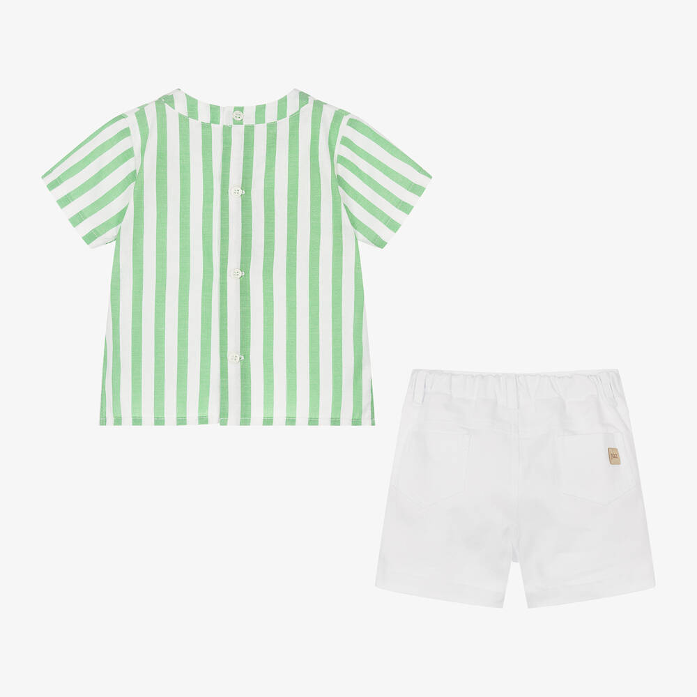 PAZ Rodríguez-Boys White & Green Stripe Cotton Shorts Set | Childrensalon Outlet