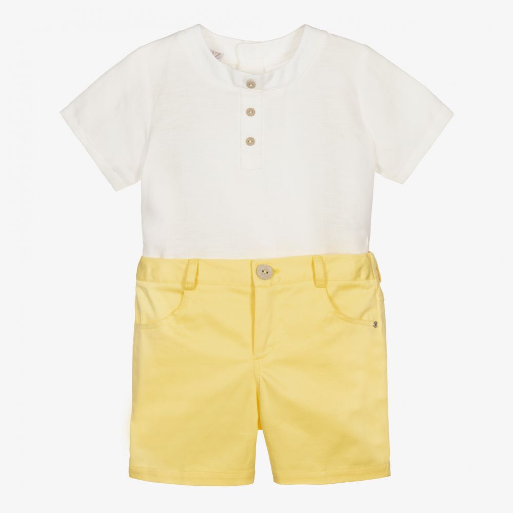 Paz Rodríguez - Белая рубашка и желтые шорты из хлопка для мальчиков | Childrensalon